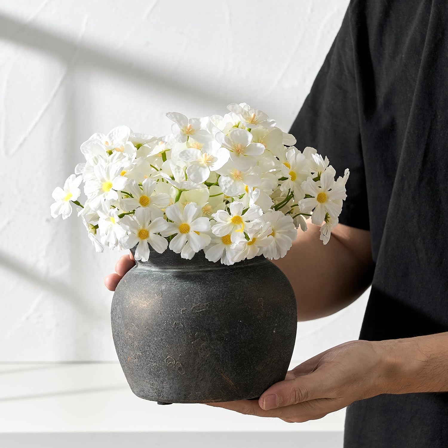 SIDUCAL Ceramic Flower Vase with Wide Mouth Lace, 5.1 Inch Pottery Rustic Farmhouse Boho Vases, Small Terracotta Vase for Home Decor, Table, Living Room, Bathroom, Shelf, Wedding, Bronze