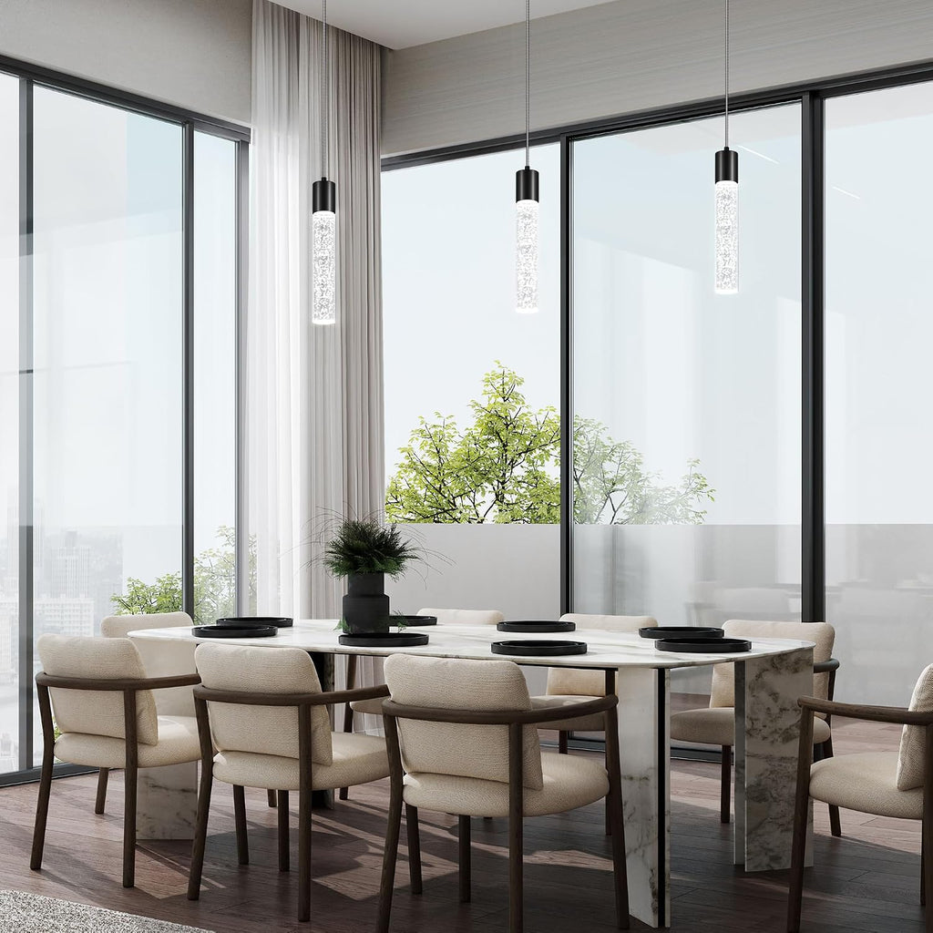 Pendant Lights Kitchen Island, 6500K Modern Kitchen Island Lights Brushed Black, 3 Pack Ceiling Lighting Fixtures with Crystal Bubble, Integrated LED Hanging Light for Dining Room Restaurant