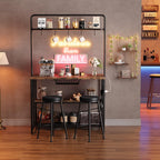 Garvee 3-Tier Small Kitchen Island with Power Outlet&2 Bar Stools, Vintage | Industrial Bakers Rack with 5 Hooks, adjustable Microwave Stand Coffee Bar Table for Dining Room, Living Room, Apartment