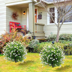 Suncalla Set of 2 Artificial Camellia Topiary Ball Tree Fake Bushes Shrubs Outdoor Faux Plant with Ground Spike 26x18 Inch Flowers UV Resistance Greenery for Porch Garden Patio (White,Camellia)