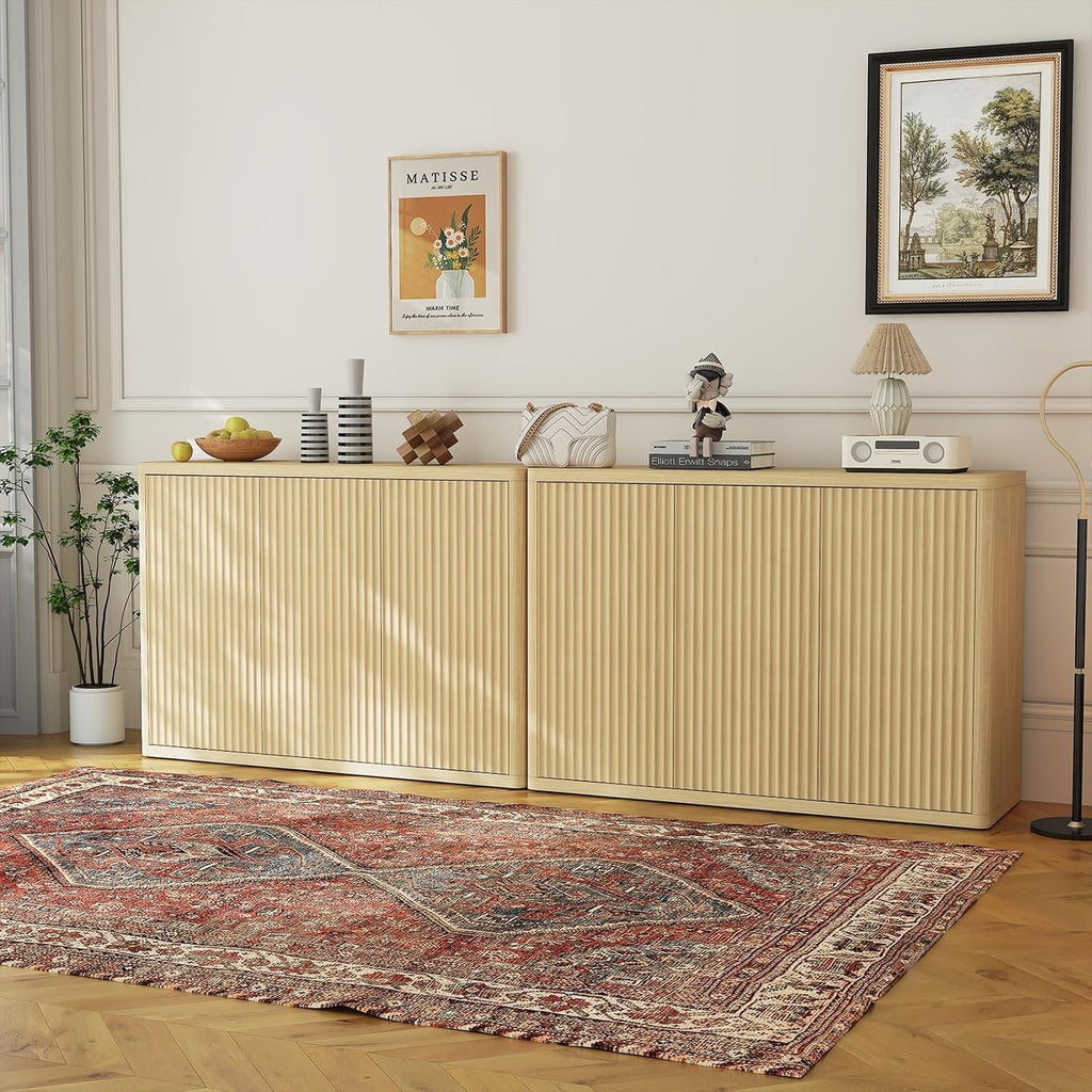 Garvee Fluted Sideboard Buffet Cabinet with Storage, Modern Accent Sideboard with Doors and Adjustable Shelves, Credenza Buffet Table Entryway Cabinets for Dining Living Room Kitchen Hallway