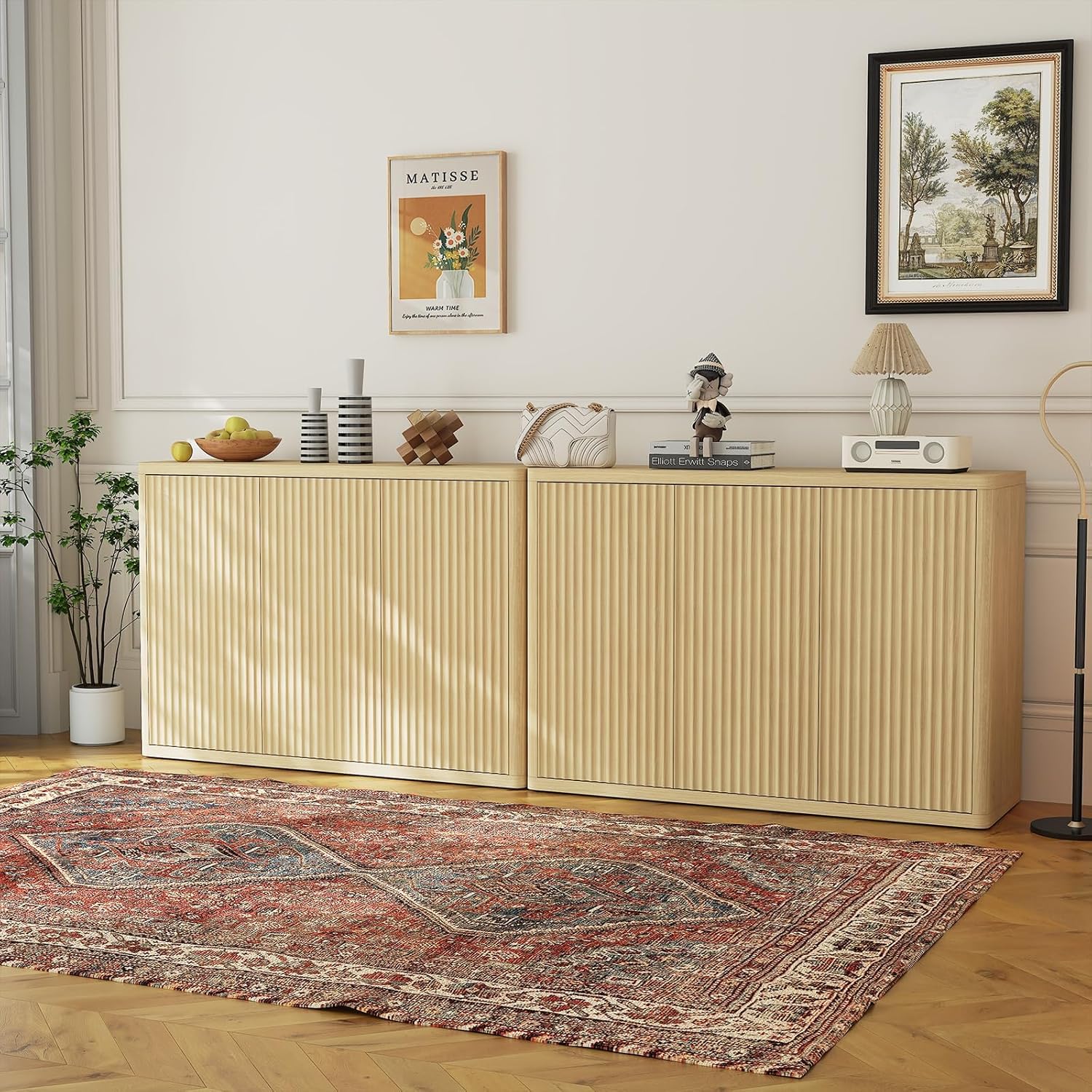 Garvee Fluted Sideboard Buffet Cabinet with Storage, Modern Accent Sideboard with Doors and Adjustable Shelves, Credenza Buffet Table Entryway Cabinets for Dining Living Room Kitchen Hallway