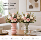 Pink Glass Vase for Flowers, Modern Decorative Flower Vase, Table Centerpiece for Dining Room, Living Room, Office Desk and Home Decor, Floral Arrangement Vase, 9.84 Inch