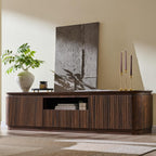 70" Fluted TV Stand for TVs Up to 80", Mid Century Modern Entertainment Center with Drawer, Storage Cabinet, Open Shelf, Wood Low Profile Media TV Console for Livingroom, Dark Walnut