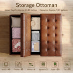 LINLUX Extra Large Leather Storage Ottoman, 35.5 Inch Large Square Lift Top Ottoman Coffee Table with Storage, Tufted Leather Ottoman Footrest Toy Box for Living Room, Brown