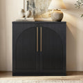ModernMate Arched Sideboard Cabinet, Black Wood Grain Buffet Table with Wave-Panel Doors and Soft-Close Hinges, 31" Modular Storage Credenza for Entryway, Hallway & Living Room