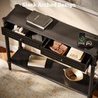 Solid Wood Console Table for Entryway with Charging Station,Retro Entryway Table with 2 Drawers-Easiest Assembly,Sofa Table with Bottom Shelf,Narrow Long Couch Table Behind Sofa for Living Room,Foyer