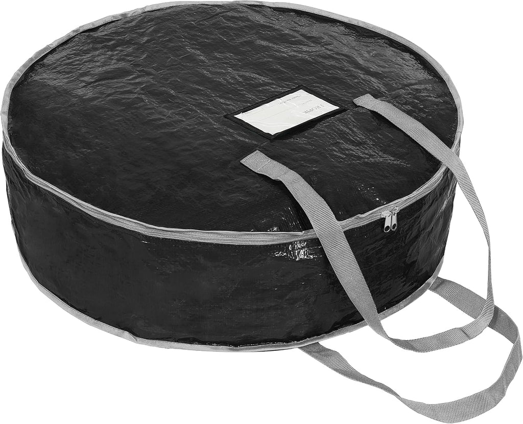 Wreath Storage Bag By Propik 30" - Garland Holiday Container Tear Resistant Material - Easy Storage Featuring Heavy Duty Handles And Transparent Card Slot 30” X 30” X 8” (Black)