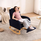 Nursery Rocking Chair with Retractable Footrest,Accent Rocker for Relaxing, Side Pocket,A+ Grade Rubber Wood,Suitable for Living Room,Bedroom and Balcony (Teddy Fleece, Navy Blue)