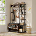 Hall Tree Coat Rack, Hall Tree With Bench and Shoe Storage Shoe With, Mud Room Storage Furniture，39.37 X 15.74 X 69.69 Inches, Brown