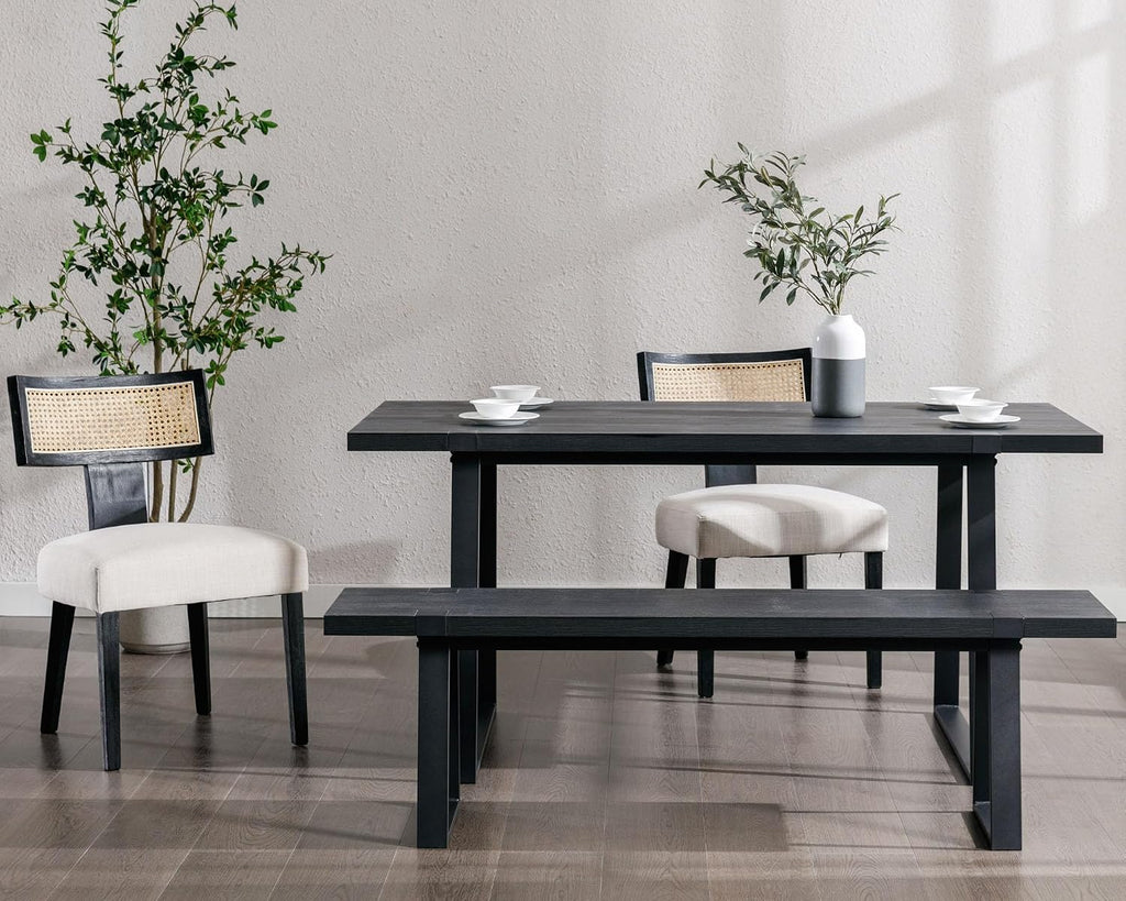 VESCASA 60" Wood Dining Bench with Black Metal Legs for Dining Room, Kitchen, Black