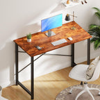 OLIXIS Home Office Computer Desk, Small Office 40-inch Writing and Study Desk, Bedroom Table with Metal Frame and Wooden Top, Compact Modern Study Table for Home Use, Rustic Brown
