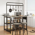 Jocoevol 46'' Kitchen Island with Storage, Bakers Rack with Storage & 3-Tier Shelves, Microwave Stand Coffee Bar Table with Hooks, Industrial Kitchen Island Table for Dining Living Room, Grey