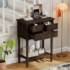 Knocbel Slim Antique Entry Console Table with 3 Drawers & Bottom Open Shelf, Solid Wood Narrow Small Sofa Table for Entryway Hallway Living Room 23.7" W x 13" D x 31.4" H Brown