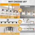 36" Black Chandeliers for Dining Room Light Fixtures over Table, 5-Light Black Linear Farmhouse Pendant Lights Kitchen Island Lighting, Adjustable Island Lights for Kitchen with K9 Cystal Shades E26