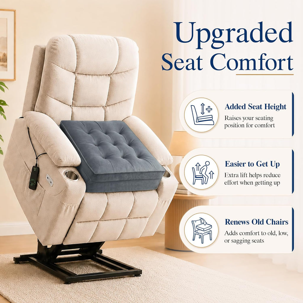 Allaboutsla Recliner Cushion for Elderly: 20x20x5 Comfy Recliner Seat Cushion, Dual-Layer Foam Support for Long Sitting and Raise Seat Height, Non-Slip Cushions for Recliners, Couch & Armchair - Gray