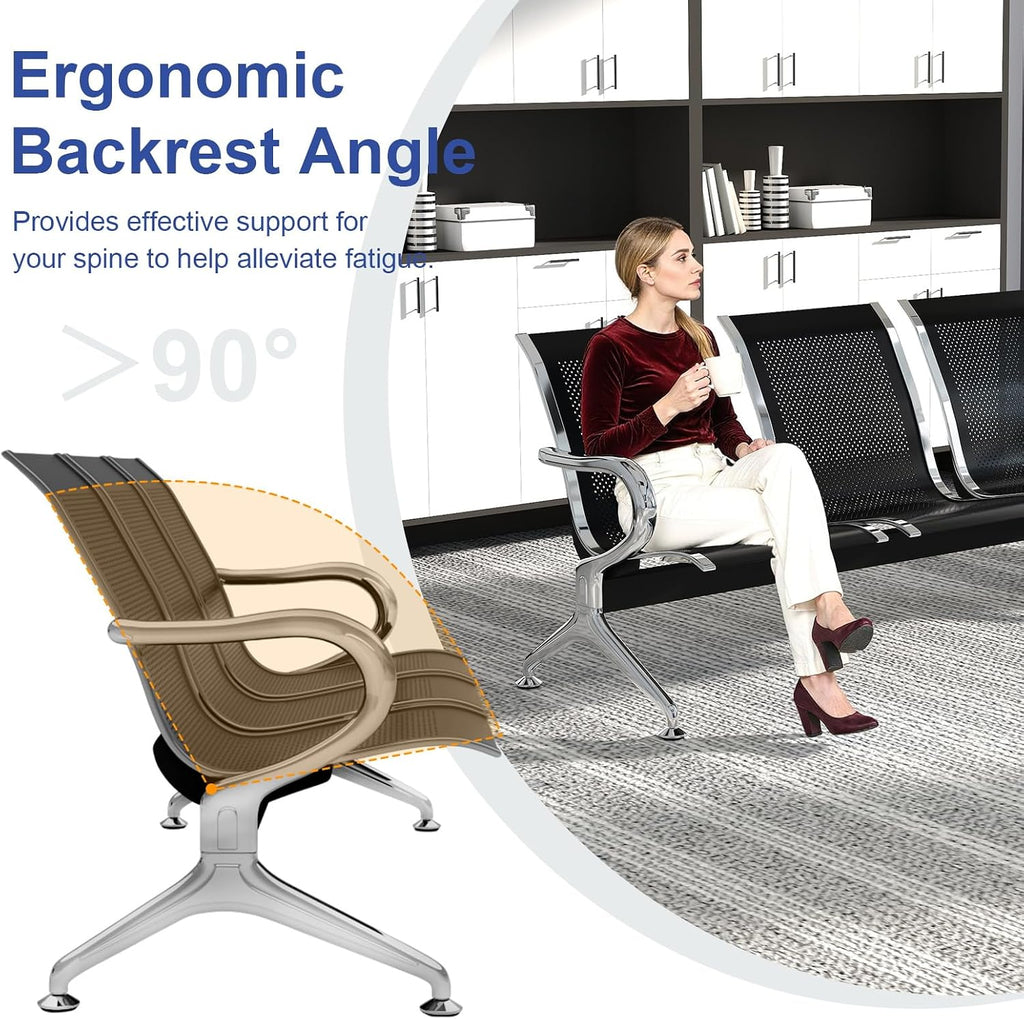 KINTNESS Waiting Reception Chair - Waiting Room Benches Office Chair Guest Heavy Duty Waiting Room Chairs with Arms 3 Seat Salon Barber Bank Hall Airport Furniture