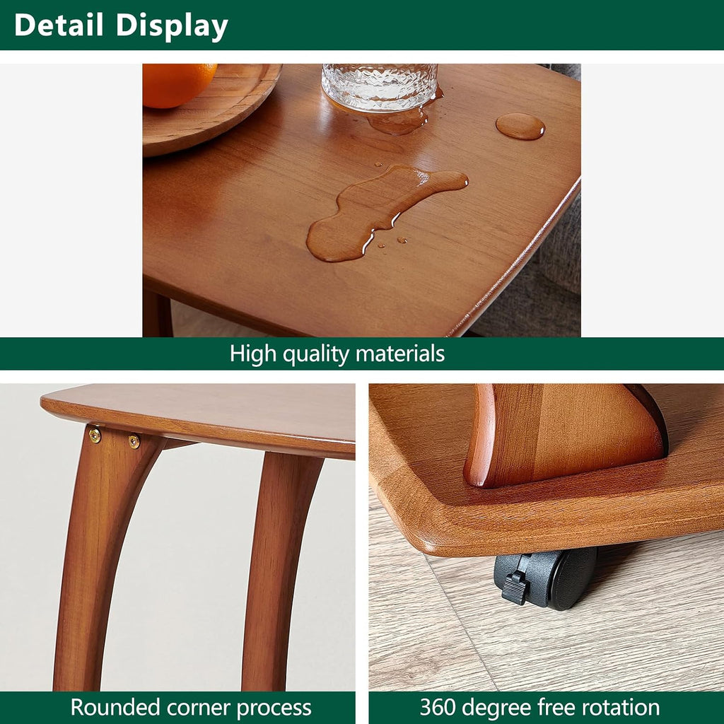 C-Shaped End Table with Wheels,Walnut Color(18.1" Dx13.7 W x24.8 H) | Rolling Side Table,C Table with Wheels,TV Tray Table,Couch Table that Slide Under for Living Room,Bedroom