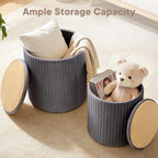 DUMOS Round Ottoman with Storage Set of 2, Vanity Stool Chair with Storage, Makeup Cute Soft Small Footstool Modern Style Coffee Table, Small Velvet Foot Stool for Living Room Bedroom Dorm, Deep Grey