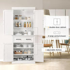 Topeakmart 72.5" Kitchen Pantry with Large Drawer, Wooden Pantry Cabinet Cupboard with Doors and Adjustable Shelves, Storage Cabinet Organizer for Kitchen, Dining Room, Living Room, White