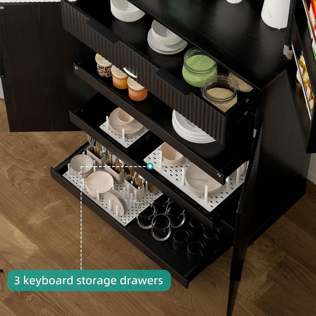 72" Tall Kitchen Pantry Cabinet with 3 Drawers & 6 Adjustable Shelves - Freestanding Storage Cupboard for Bathroom, Dining Room, Office or Entryway, Organizer Cabinet, (Black)