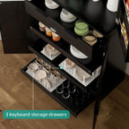 72" Tall Kitchen Pantry Cabinet with 3 Drawers & 6 Adjustable Shelves - Freestanding Storage Cupboard for Bathroom, Dining Room, Office or Entryway, Organizer Cabinet, (Black)