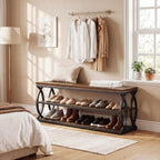 Tribesigns Entryway Shoe Storage Bench, 3-Tier Industrial Wooden Shoe Rack with Storage, Rustic Shoe Organizer with Sturdy Metal Frame for Hallway, Living Room, Closet