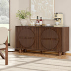 ONBRILL 63 Inch Fluted Buffet Cabinet with Storage, Modern Arched Sideboard with Push-Spring Doors, Adjustable Shelf, Wood Coffee Bar Cabinet Credenza for Kitchen, Living Room, Walnut
