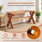 Tangkula Outdoor Wood Bench Backless, Patio Dining Bench with Teak Oil Finish & Slatted Seat, X-Shaped Frame, Farmhouse Wooden Bench Plant Stand, Outside Bench for Porch, Garden, Entryway (1)