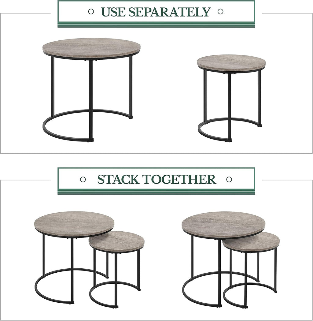 Topeakmart Nesting Side Tables Set of 2, Modern Round End Tables w/Waterproof Scratch Resistant Surface & Sturdy Metal Base for the Living Room,Guestroom, Balcony, Apartment and Small Space,Gray