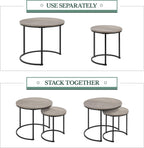 Topeakmart Nesting Side Tables Set of 2, Modern Round End Tables w/Waterproof Scratch Resistant Surface & Sturdy Metal Base for the Living Room,Guestroom, Balcony, Apartment and Small Space,Gray
