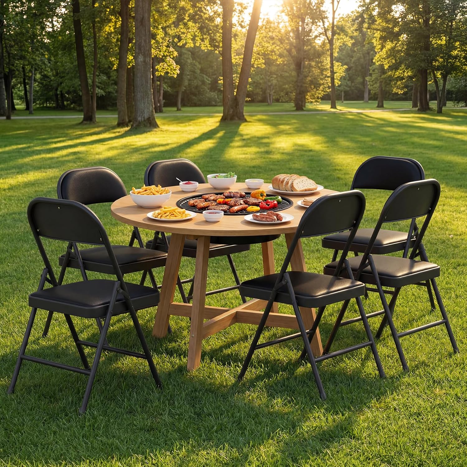 Folding Chairs 2 Pack,350 lbs Heavy Duty Metal Frame Folding Chairs with PU Leather Padded Seat,Ergonomic Portable Foldable Chair with Non-Slip Rubber Feet for Indoor Outdoor Wedding Patio Party,Black