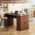 ONBRILL 61 Inch Kitchen Island with Storage, Fluted Counter Height Table, Mid-Century Modern Kitchen Island Table with Sliding Door, Home Bar Tables with Wine Rack and Drawers (Walnut)