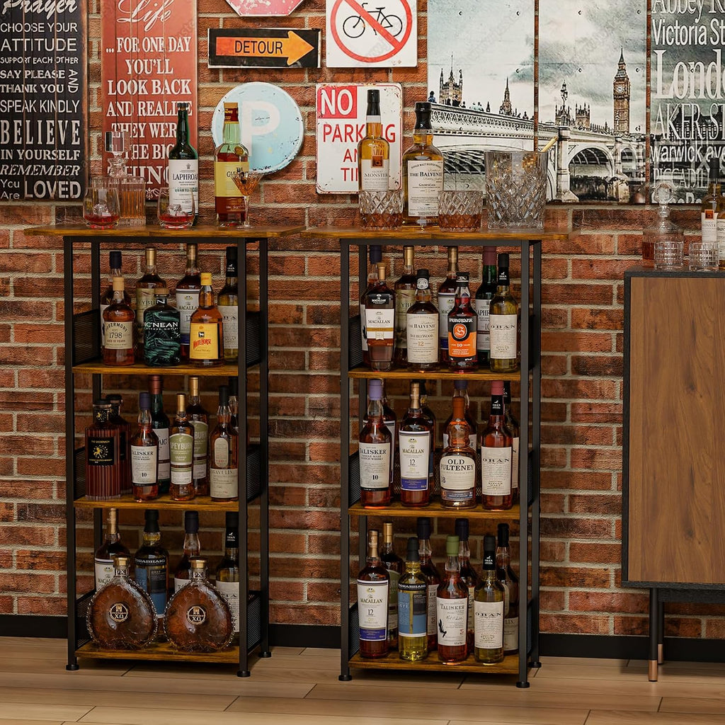Eyteenokk Wine Rack Freestanding Floor:4 Tier Whiskey Wine Rack Mini Bar Cart,Liquor Cabinet-Home Bar for Bottles,Cocktail Shaker,Mugs-(23.6 * 11.8 * 40inch)