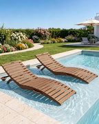 AreShark HDPE Pool Chaise Lounge Chairs Set of 2 up to 8-Inches of Water, Pre-Assembled Folding Outdoor Lounge Chairs with Cup Holders, for Hotel, Resort, Poolside, Sun Decks -Teak Color