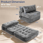 Folding Sofa Bed, Convertible Single Sleeper Chair with Back Support & Pillow, Multifunctional Fold Out Chair Bed for Small Space Living Room Bedroom Guest Office (Grey)