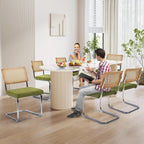KROFEM Dining Chairs Set of 2, Modern Rattan Kitchen Chairs, Mid Century Modern Design, Polished Chrome Frame, Upholstered Seat, Green