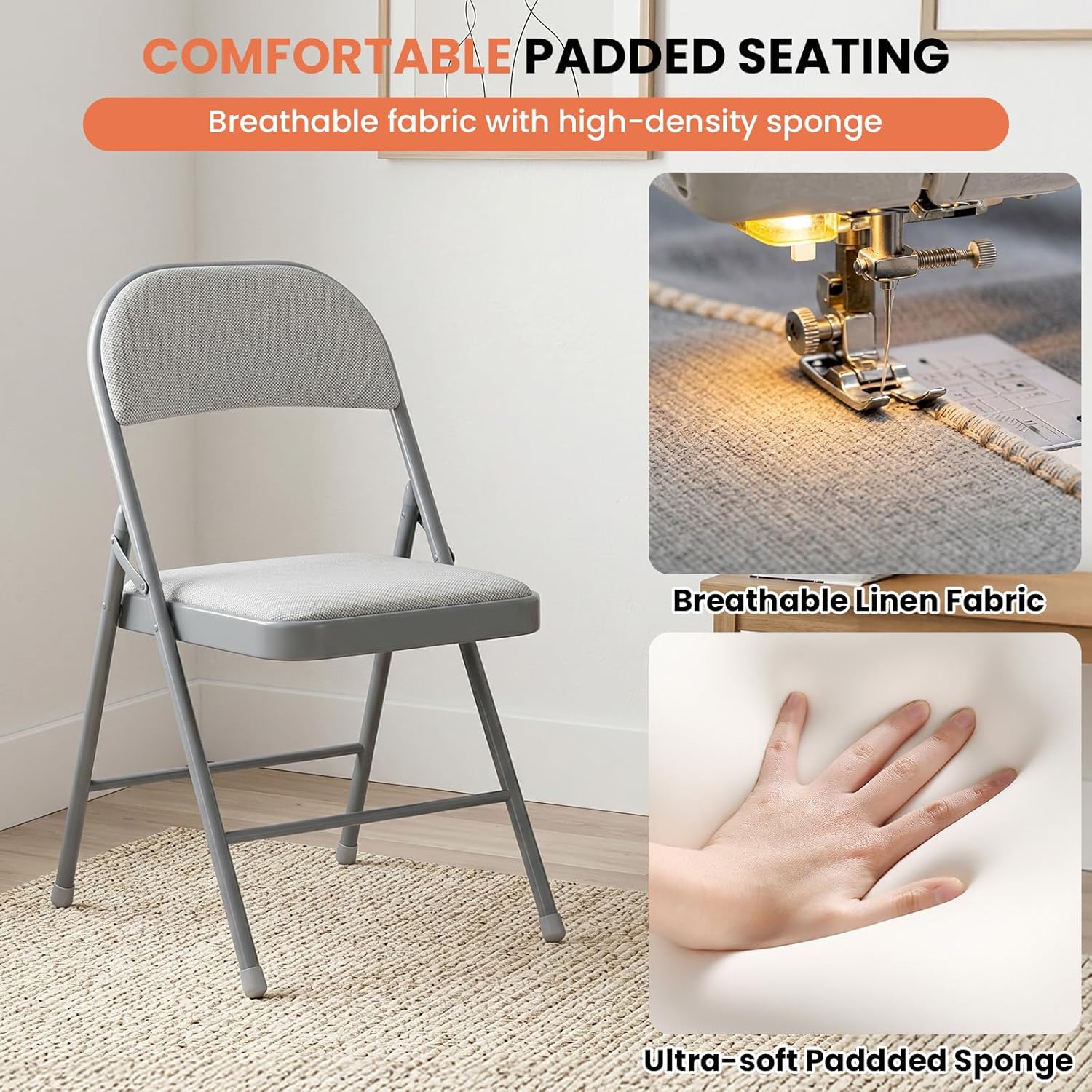 18 Pack Folding Chairs, Fabric Dining Chair Set with Padded Cushion and Back, Indoor Outdoor Seat for Home Office, Parties, Events, Wedding, Extra Guest Seating, Graphite Gray