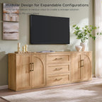 ACCOHOHO Arched Door Sideboard Buffet Cabinet Set of 3, Accent Cabinet with Adjustable Shelf, Wood Modular Credenza Storage Cabinet for Dining Room, Living Room, Entryway, Natural Oak