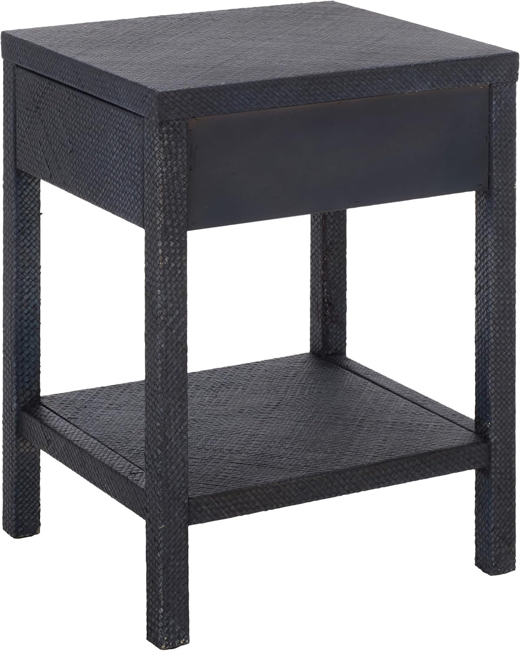 SAFAVIEH Home Collection – Epke Navy 1-Drawer 1-Shelf Accent Table, Woven Raffia Design, Fully Assembled (ACC6616C)