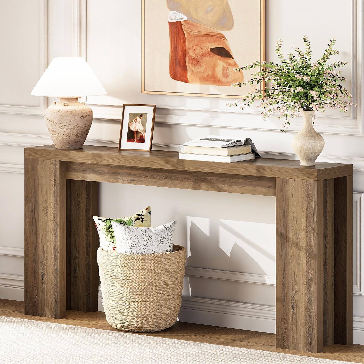 karlott 70.9 Inch Extra Long Console Table, Farmhouse Entryway Table with Thickened Base, Wood Sofa Table Behind Couch Table, Narrow Entryway Accent Table for Living Room, Hallway, Foyer, Fulton Pine