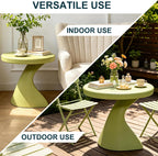 Modern Z-Shaped Round Side Table, 16 Inch Matcha Green PE Accent End Table, Sculptural Pedestal Small Coffee Table, No Assembly Indoor Outdoor Nightstand for Living Room Bedroom