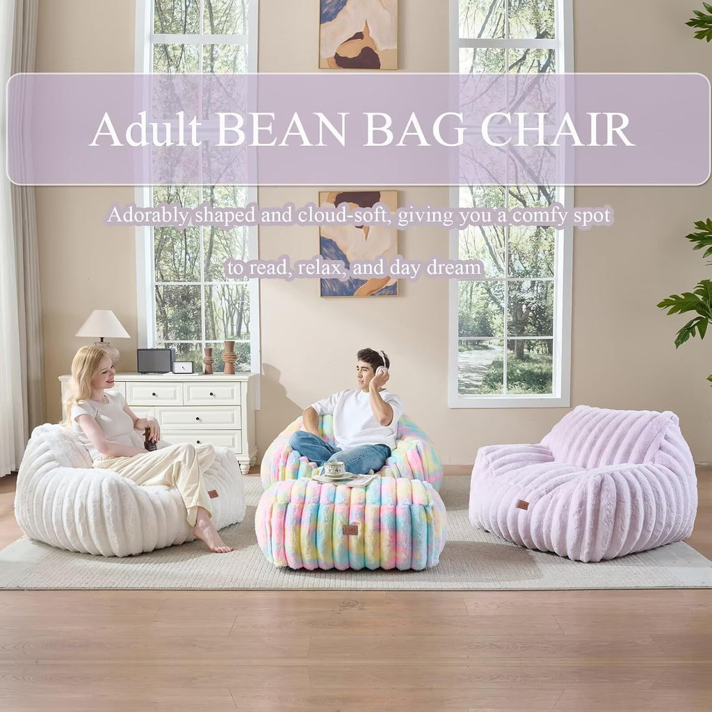Giant Plush Bean Bag Chair for Adults with Armrests,Oversized Comfy Beanbag Lounge Lazy Floor Sofa Chair for Game Room,Living Room,Bedroom,Ultra Soft Mini Couch-Rainbow
