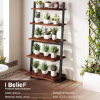 IBF 5-Tier Solid Wood Ladder Bookshelf with Natural Live Edge, Rustic Walnut Storage & Display Leaning Bookcase, Modern Space-Saving Shelf for Living Room, Bedroom, Home Office