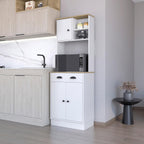 2-Door Cabinet Microwave Kitchen Pantry in White and Macadamia,Buffet Kitchen Sideboard,for Kitchen,Dining Room,13.78 * 23.62 * 66.54