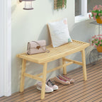 Bamboo Dining Bench Indoor Long Bench Sturdy & Comfortable Indoor Storage Bench Durable Slat Woven Design Modern Entryway Seating for Hallway (Nature, 1 Tier)