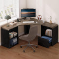 L Shaped Desk with Power Outlets & USB C Port, 59'' Reversible L-Shaped Computer Desk with File Drawer for Letter/Legal Size, Corner Office Desk with Storage Shelves, Rounded Corners, Black