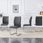 Modern Dining Chairs Set of 4, Faux Leather High Back Side Chairs Stylish Armless Chair with C-Shaped Tube Chrome Metal Legs for Dining Room Kitchen Office (Grey02-Silver Leg, Set of 4)