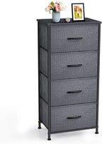 Yesker Storage Tower Units, Nightstand Dresser Organizer with 4 Drawers, Fabric Vertical, Steel Frame Wide Wood Top Small Dresser for Bedroom Hallway Entryway Closets, Easy Pull Handle, Black Grey