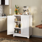 Kitchen Sideboard Buffet with Storage, 39” Metal Coffee Bar Cabinet & Buffet Sideboard with Barn Doors & Adjustable Shelves, Modern Farmhouse Coffee Bar Station for Kitchen, Entryway, White